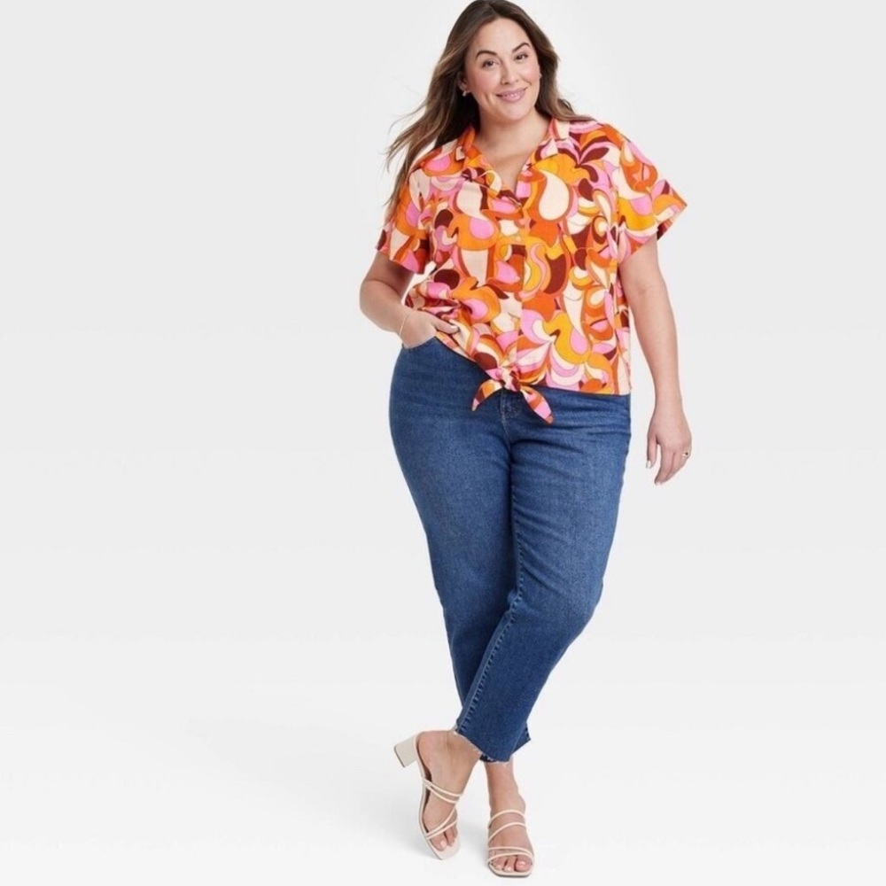 Ava&Viv Orange Abstract Short Set